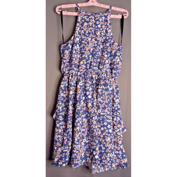 iZ Byer Ruffled Tank Summer Dress Blue Floral Sleeveless Casual Size Medium - Picture 8 of 8